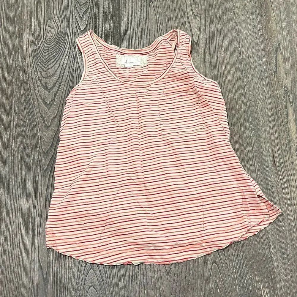 Anthropologie Tank Top Striped Sleeveless Round Neck Cotton Red White Medium